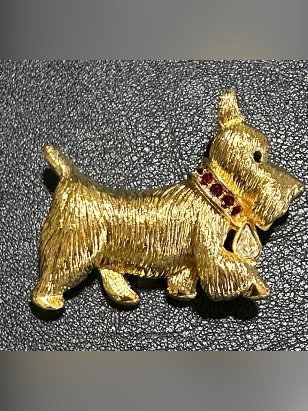 Napier Vintage Signed Scottie Dog Pin Brooch Red Rhinestone Collar Teardrop Tag